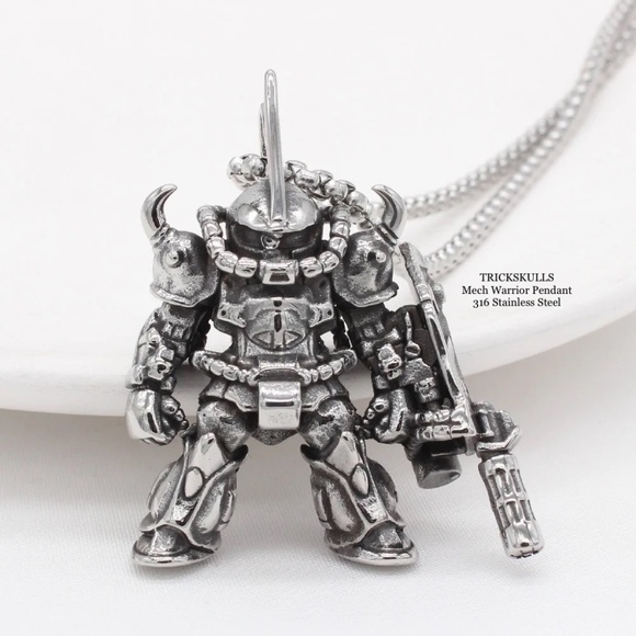 Mech Warrior Alien Space Robot Anime Gaming Stainless Pendant Custom Wheat Link - Picture 1 of 8